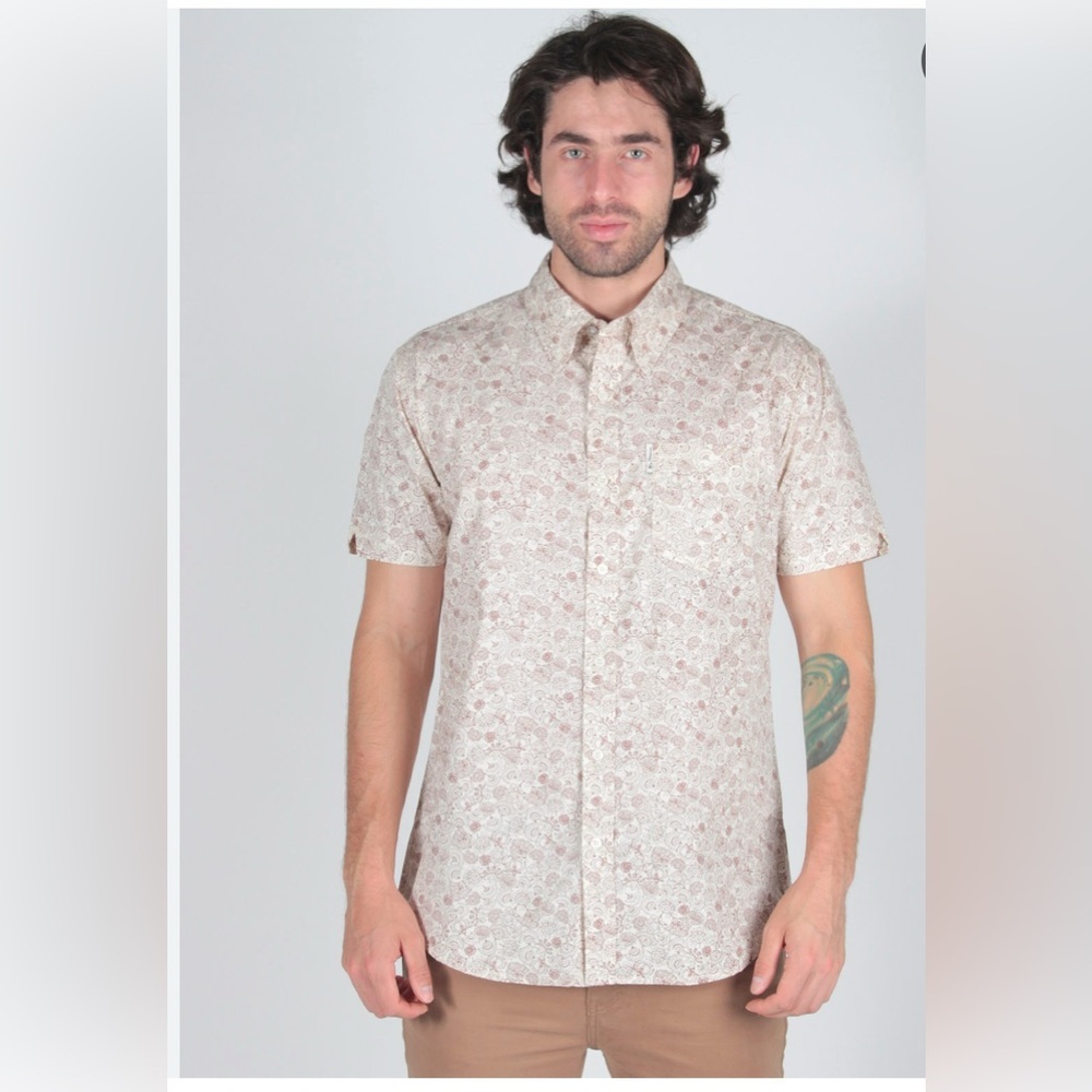 Men's Beige Floral Button Down Shirt